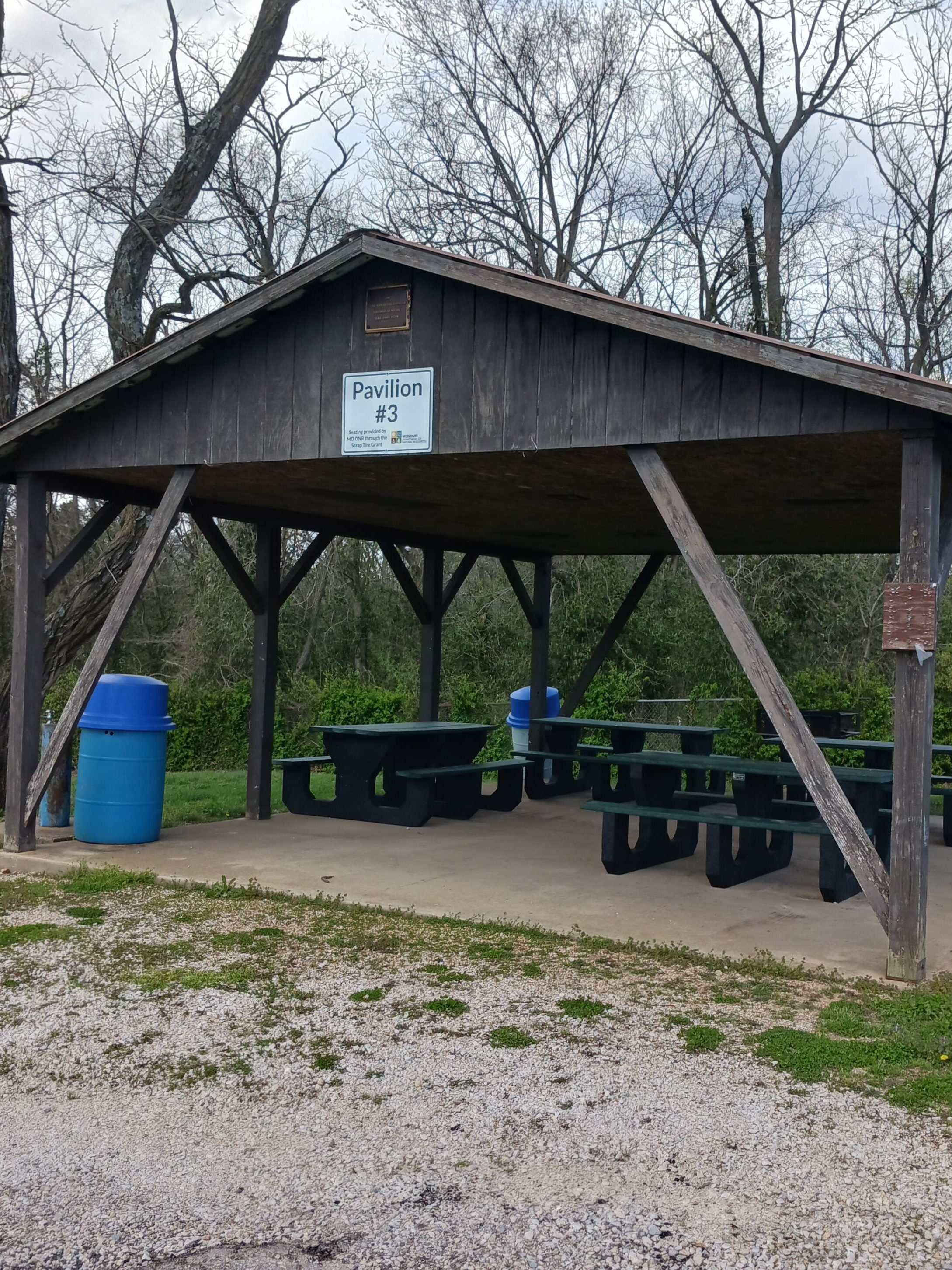 New picnic benches under pavilion 3 in Potosi City Park 